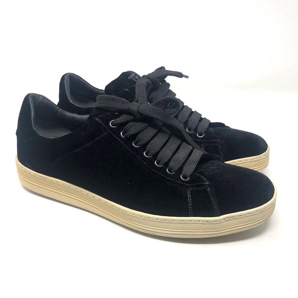 Tom Ford Warwick Sneakers Mens 8 Black Velvet Low Top J0874T Luxury Italy
